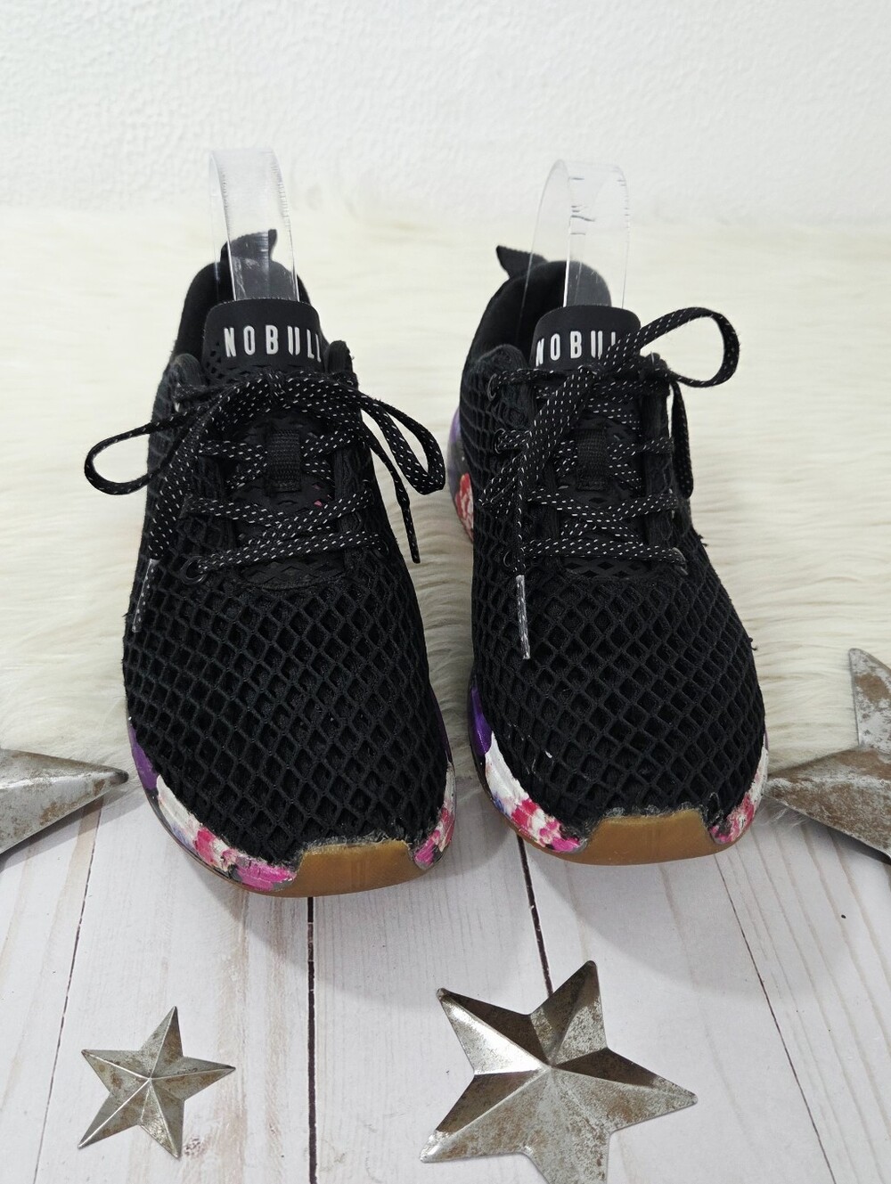 No Bull NOBULL Black Space Floral Low Top Mesh Trainer Shoes sneaker Women's 5.5 - Picture 4 of 10